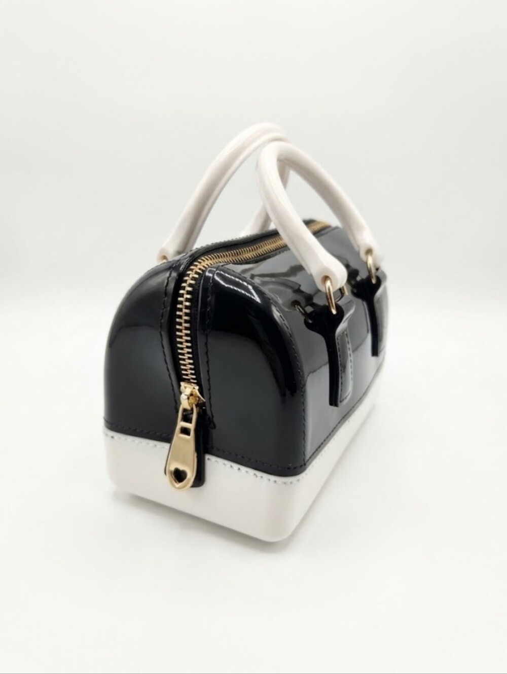 Y2K Black & White Mini Jelly Dome Satchel Bowler Bag Gold Hardware